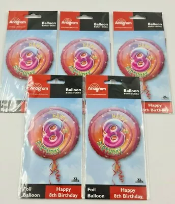 5 Pack - 18  Round Happy 8th Birthday Foil Helium Party Balloon Job Lot Unisex  • £3.50