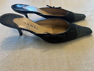 Auth Chanel Vintage Black Pointed CC Logo Mules - Size 8.5 • $350