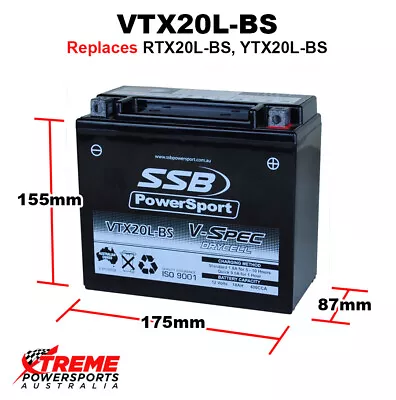 SSB 12V 400CCA 18AH VTX20L-BS Can Am Renegade 500 2008 AGM Battery YTX20L-BS • $179.95