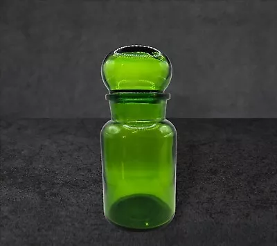 Vintage Apothecary Green Glass Jar ~ Bubble Lid Container Made In Belgium 7” • $7.58