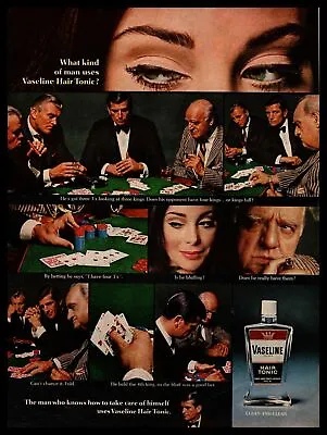 1966 Vaseline Hair Tonic Poker Card Game Cigars Suits Woman Vintage Print Ad • $9.95