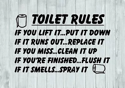 Toilet Rules With Rolls Bathroom Inspired Design Wall Art Decal Vinyl Sticker • £3.49