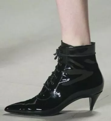 Saint Laurent Runway Cat 50 Black Patent Leather Lace-Up Boot-Sz40-New&Authentic • $499