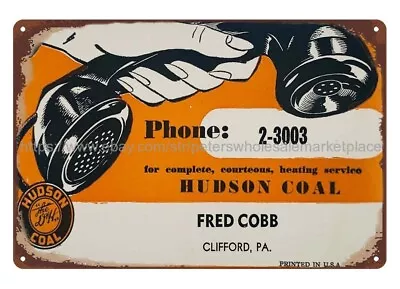1950s Hundson Coal Clifford PA Metal Tin Sign Nostalgic  Indoor Wall Hangings • $18.93