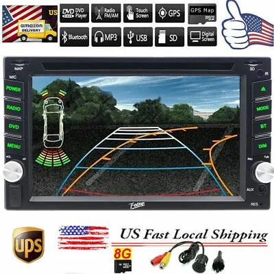 6.2 Double 2Din Car Stereo DVD Player GPS Navigation Bluetooth+Backup Camera MAP • $147.19