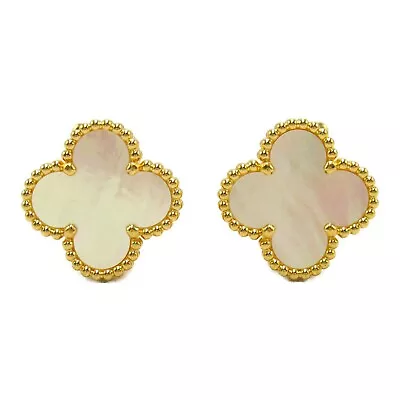 Van Cleef & Arpels Vintage Alhambra Pierced Earrings K18 YG Gold Mother Of Pearl • $5268