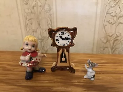 Vtg Bone China Miniature Figurines 3 Piece Hickory Dickory Dock Nursery Rhyme  • $34.99