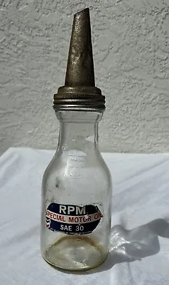 Vintage Standard Oil Company Glass Motor Oil Bottle 1 Quart RPM Special Oil Ca. • $74.99