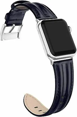 Leather Band Compatible With Apple Watch 38mm 40mm Genuine Leather - Navy Blue • $19.17
