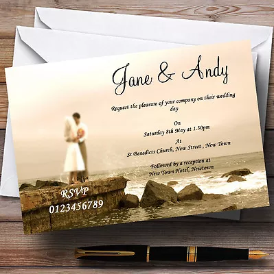 £31.95 • Buy Romantic Couple On The Beach Personalised Wedding Invitations