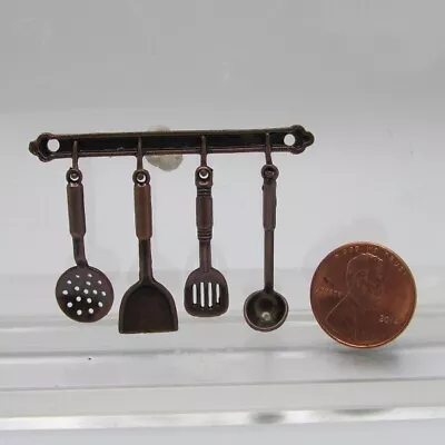 Dollhouse Miniature Metal Kitchen Hanging Utensils In Bronze B5134 • $8.09