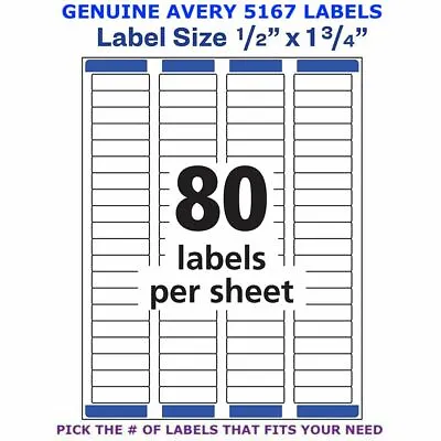 £24.28 • Buy Avery Easy Peel Laser Return Address Labels 1/2  X 1 3/4  (5167) PICK YOUR OWN #