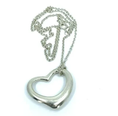 Sterling Silver Tiffany & Co Elsa Peretti Medium Heart Pendant Necklace • $238.99