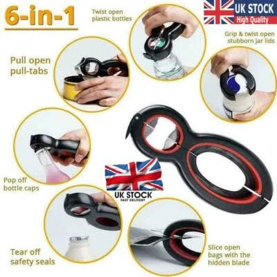 £6.66 • Buy Multi 6 In 1 Manual Cap Opener Open Lid Gadget Twist Can Bottle Jar Kitchen Tool