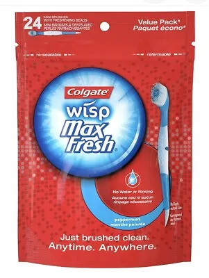 Colgate Max Fresh Wisp Disposable Mini Travel Toothbrushes | 24 MINI BRUSHES • $19.95