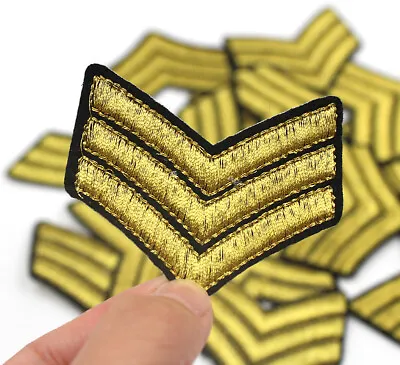 Gold Sergeant Stripes Army Iron On Patch- Military Soldier Badge Sew- HD183 • £1.79