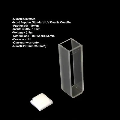 Azzota® 10mm Pathlength Standard Quartz Cuvette 190-2500nm • $37.94