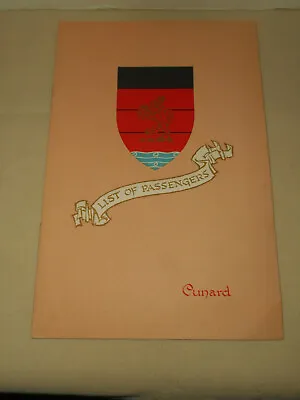 CUNARD Line R.M.S. MAURETANIA List Of Tourist Passengers May 26 1958 Booklet • $8.95