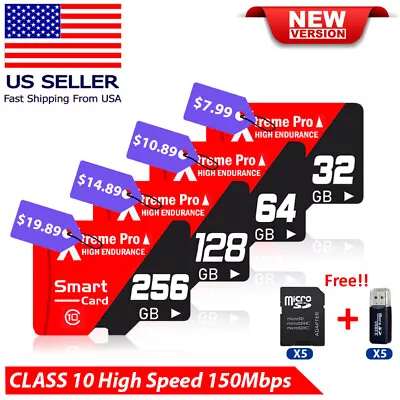 Micro SD Card 32GB 64GB 128GB 256GB Extreme Micro SD TF Memory Card Adapter Lot • $19.89