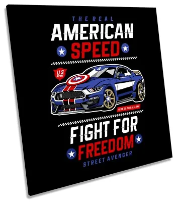 Captain America Speed Freedom Car Picture CANVAS WALL ART Square Print • £26.99