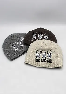 Yak Embroidered Woolen Hand Knitted Beanie • $16.95