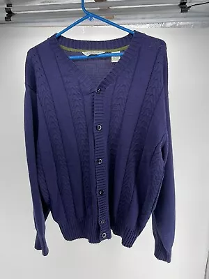 Orvis Cable Knit Cardigan Sweater Mens Large Navy Blue Long Sleeve Cotton • $29.99