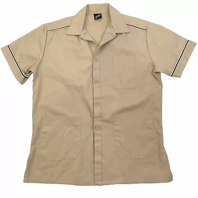 Vintage Jantzen Button Up Bowling Shirt 70’s Medium Made USA Pockets Beige #8240 • $37.99