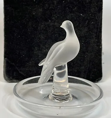 Vintage Lalique France 3  Frosted Crystal Dove Bird Ring Jewelry Holder Tray • $49.99