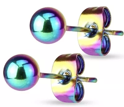 *NEW & SEALED - Rainbow Titanium 3mm Ball Stud Pair Earrings • £4.99