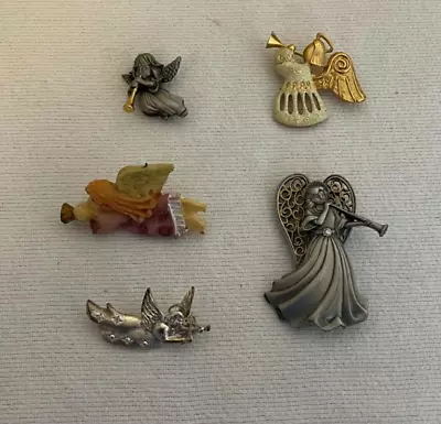 Lot Of 5 Angel Pins Pinbacks Buttons Angels Metal Playing Trumpets Music Inst. • $12.95