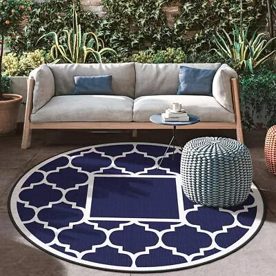 8' Round Outdoor Rug Waterproof For Patio Decor Foldable Reversible Plastic • $51.60