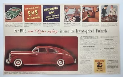 1942 Packard Clipper Six Club Sedan Vtg Two Page Print Ad Man Cave Poster Art • $10.88