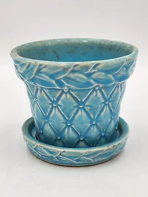 Vintage McCoy Pottery Blue Dimond Quilted Flower Pot With Attached Saucer 3.5  • $28.99