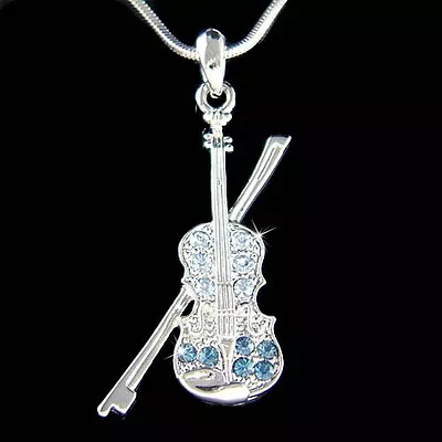 ~Blue Fiddle VIOLIN Bow~ Made With Swarovski Crystal Music Musical Necklace New • $41