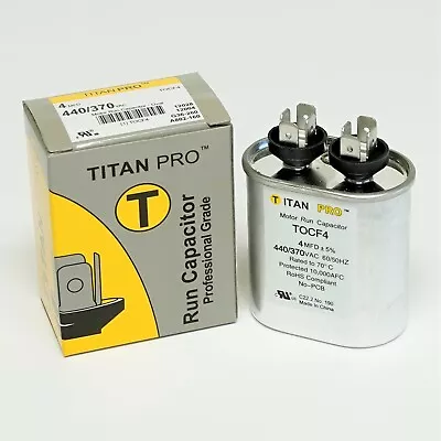 TitanPro TOCF4 HVAC Motor Run Oval Capacitor. 4 MFD/UF 440/370 Volts • $6.96