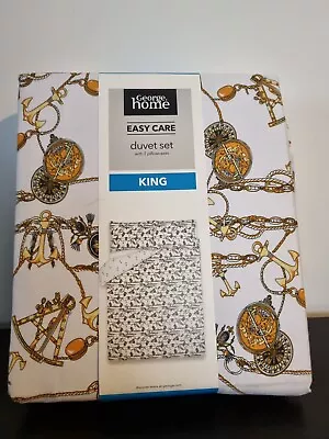 £10.99 • Buy NEW Reversible King Duvet Cover & 2x Pillowcase - Nautical Compass Anchor George