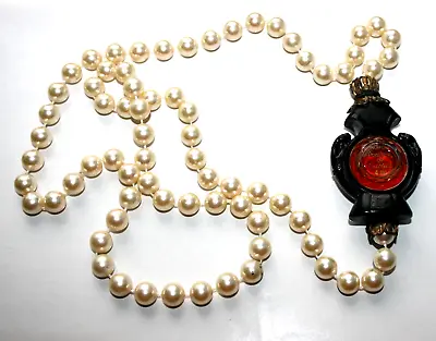 Vintage Unusual Panther De Cartier 4ml Parfum Bottle Faux Pearls 36  Necklace • $99.99