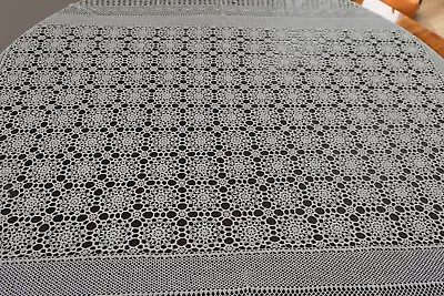 Vintage Crochet Lace Tablecloth Rectangular 118 X 180 Cm 6-8 Setting • $70