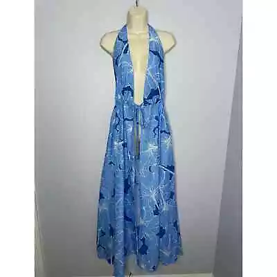 Milly Cabana Dominque Waterlily Maxi Dress Blue Floral Cover Up Ajustable M/L • $129