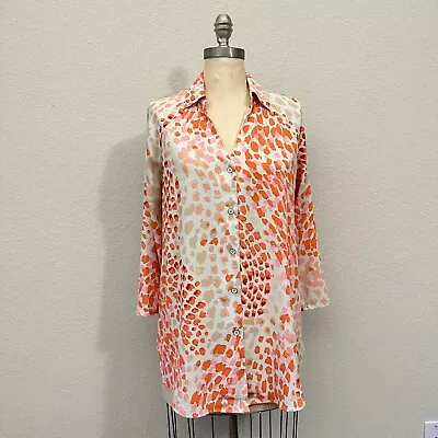 Cabi #6081 Go-To Cheeky Skin Button Front Blouse In Peach Orange Sz S W8082 • $35