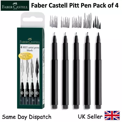 FABER CASTELL - 4 PITT Artist Pens Black Fineliner Drawing Wallet Set - XS S F M • £6.95