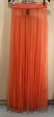 Voltique Orange Tangerine Pleated High Waisted Sheer Maxi Skirt Large  • $14.99