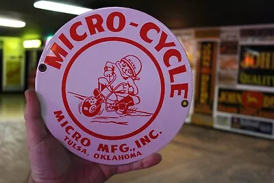 Micro-cycle Mini Dirt Bike Dealer Porcelain Metal Sign Harley Tulsa Indian Oil • $70