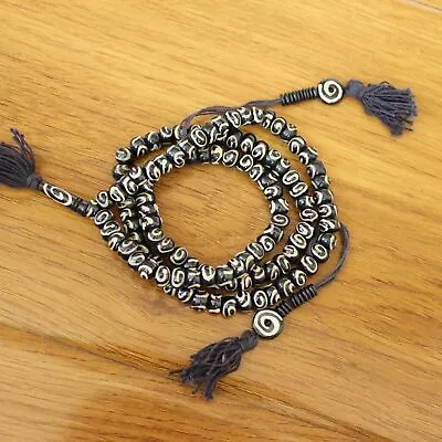 ML207 Tibet Buddhist 108 Mala Bone Painted 8mm Beads 108 Prayer Necklace Rosary • $7.99