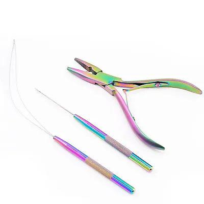 Beads Hair Pulling Hook & Micro Ring Loop Tool Set Hair Extension Closer Pliers • £14.99