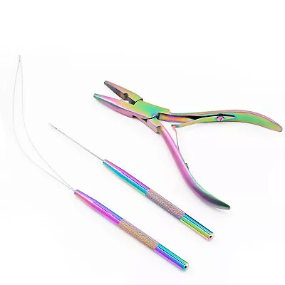 Hair Extensions Beading Tools Closer Pliers Pulling Hook & Micro Ring Loop Set • $12.73