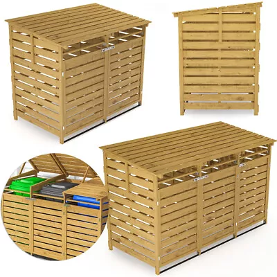 Outdoor Double Triple Wheelie Bin Store Shed Fir Wooden Garden Bins Storage Unit • £149.95