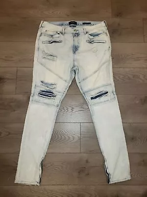 (36 X 32) Mens Pac Sun Blue Jeans Stacked Skinny Fit Skate Distressed Acid Wash • $7