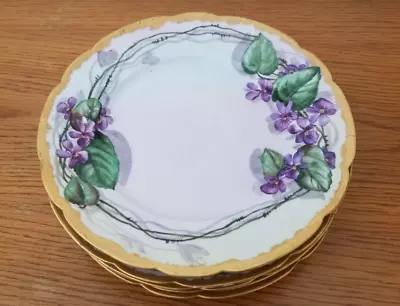 5 T&V LIMOGES 7  Bread Or Dessert Plates Hand Painted Violets Gold Trim France • $24.99