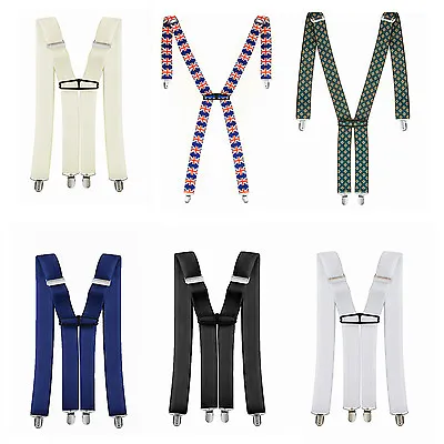 35mm Adult Braces Trouser Clip On Mens X Shape Back Suspender Adjustable Elastic • £4.89